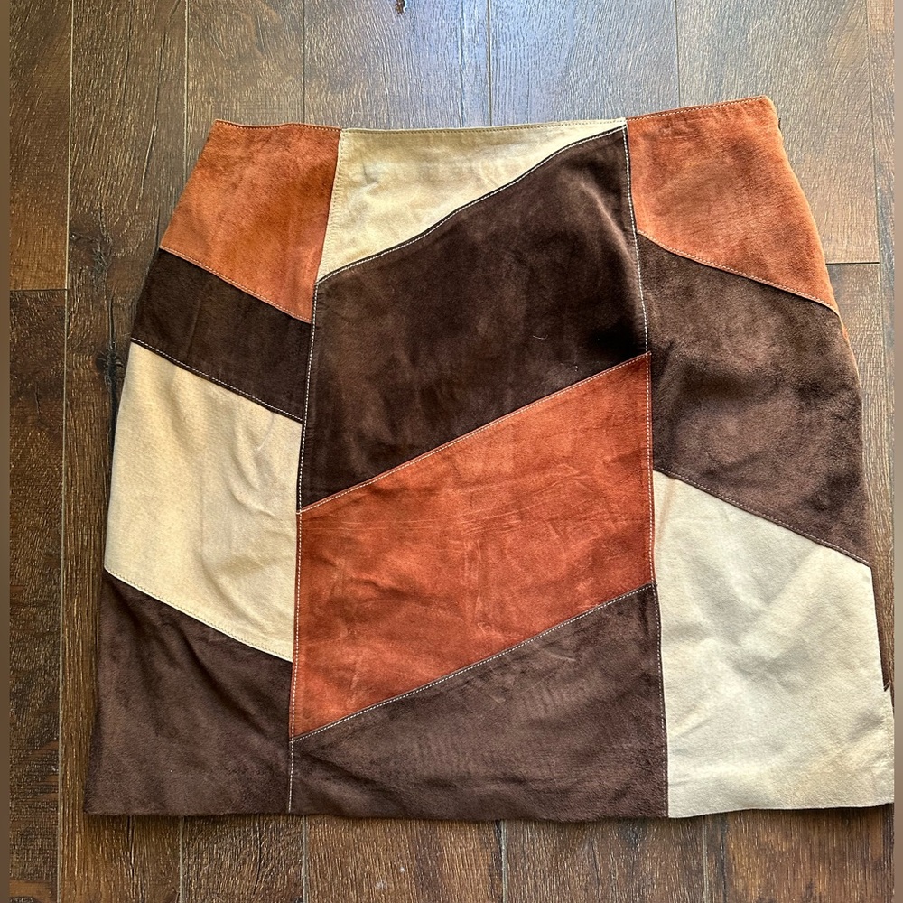 Apostrophe Brown and Tan Patchwork Skirt - Picture 3 of 9
